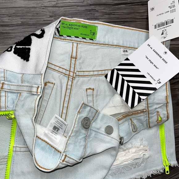 Sandrine Rose xFree People Light Wash Neon Side Zips Fray Hem Cutoff Jean Shorts - Picture 6 of 9